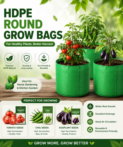 Pack of three HDPE grow bags +3 vegetable seeds packets